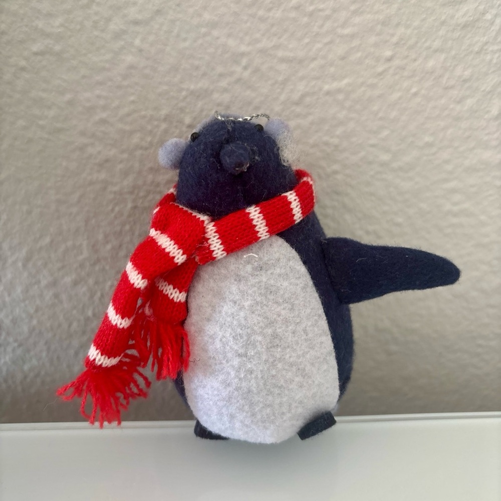 New Target Christmas Penguin Ornament With Red Striped Scarf